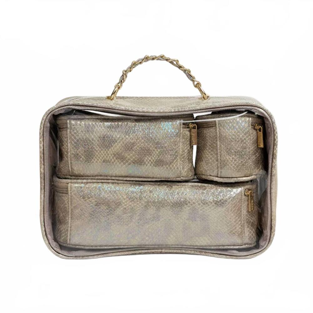 NEW PURSEN women's trio jet setter travel bag set in glimmer leopard